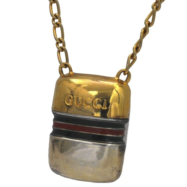 Collier long Gucci coquille dorée rare GP parfum haut bouteille GG bijoux authentiques