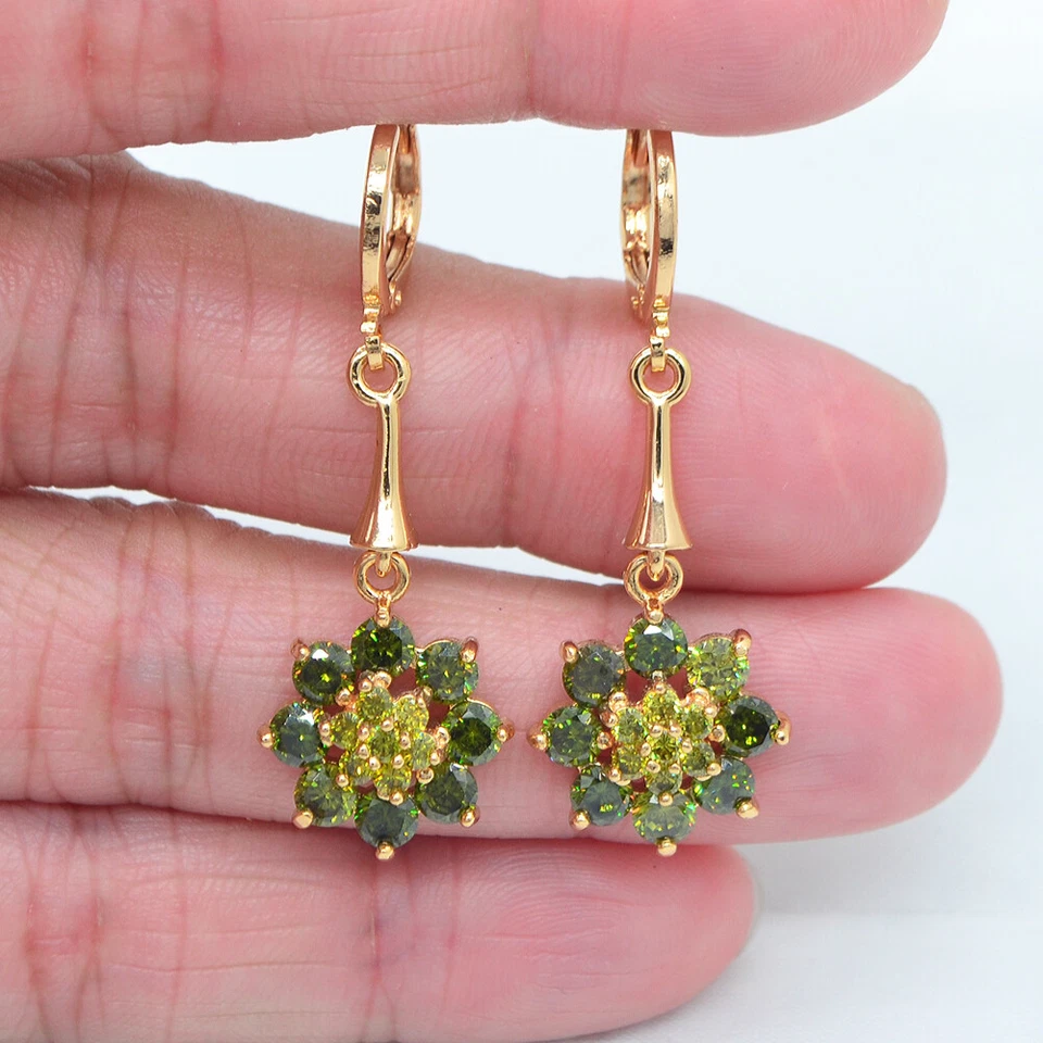 Brincos femininos de casamento folheados a ouro amarelo 18K com flor de topázio vermelho - Imagem 2 de 3