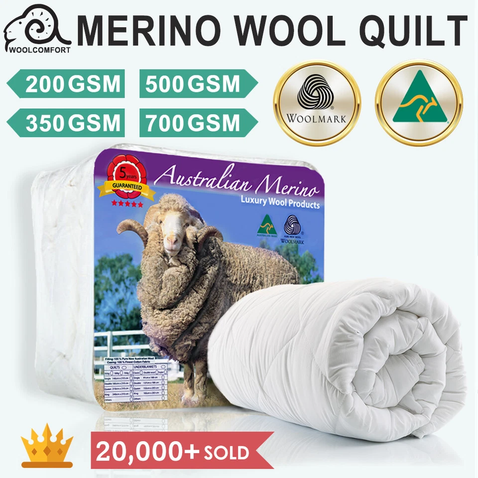 Aus Made 100% Merino Down Wool Quilt Duvet Doona Blanket Summer/Winter All Size