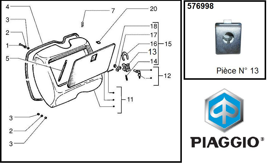 Cylindre de serrure de coffre Piaggio Vespa PX 125 et PK 50