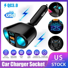 Dual USB Car Cigarette Lighter Socket Splitter Power Adapter Charger Outlet 12V