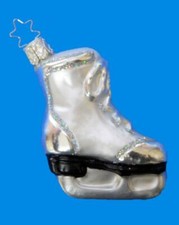 INGE GLAS SILVER FIGURE ICE SKATE BLOWN GLASS CHRISTMAS TREE ORNAMENT