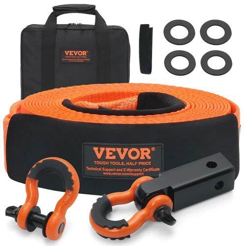 VEVOR Kit di Cavo di Traino Auto Traino Cinghia Emergenza Corda 16329 kg 9,1 m