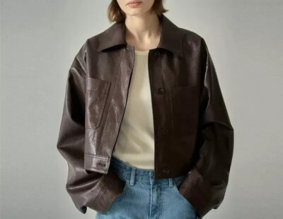 Women's Crop Leather Jacket Vintage Cropped Leather jacket Oversized Crop  Jacket