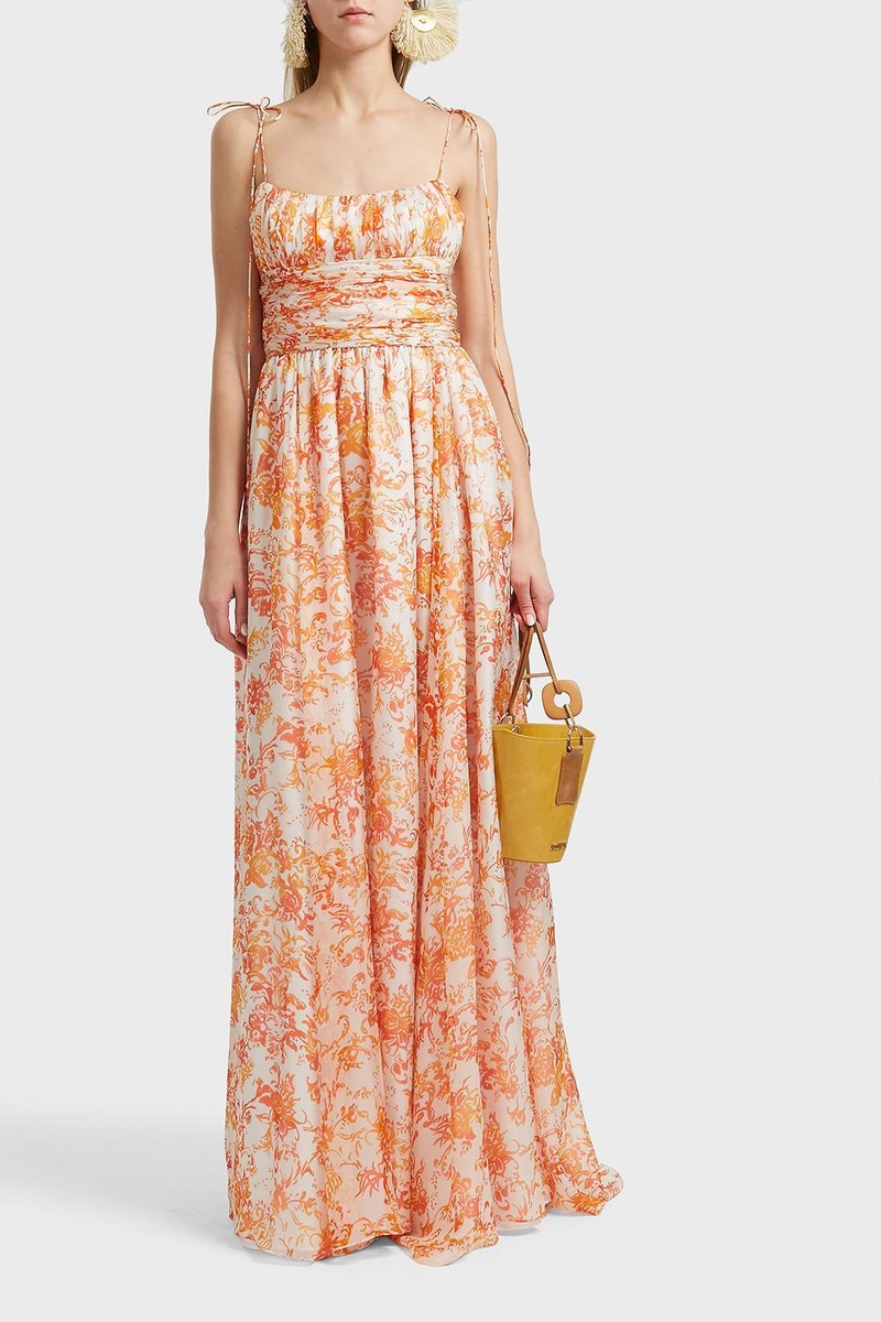 $995 NEW Caroline Constas LONG Maxi SILK DRESS Gown Orange White Toile S M  L | eBay