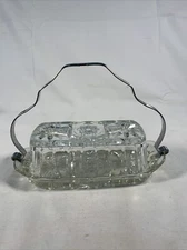 Beautiful Cut Crystal Covered BUTTER DISH Early American With Carrier. 7” X 3”