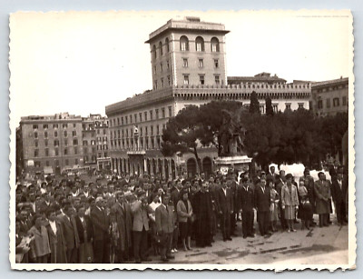 Original Old Vintage Photo Piazza Venezia Square Crowd Of People Rome Italy