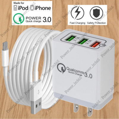 QC Fast Charger Power Adapter USB Data Sync Cable For iPhone 6 7 8 XR X 12 13 14