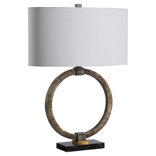 Uttermost Contemporary Resin Marble Iron and Fabric Table Lamp in Gold - Picture 3 of 8