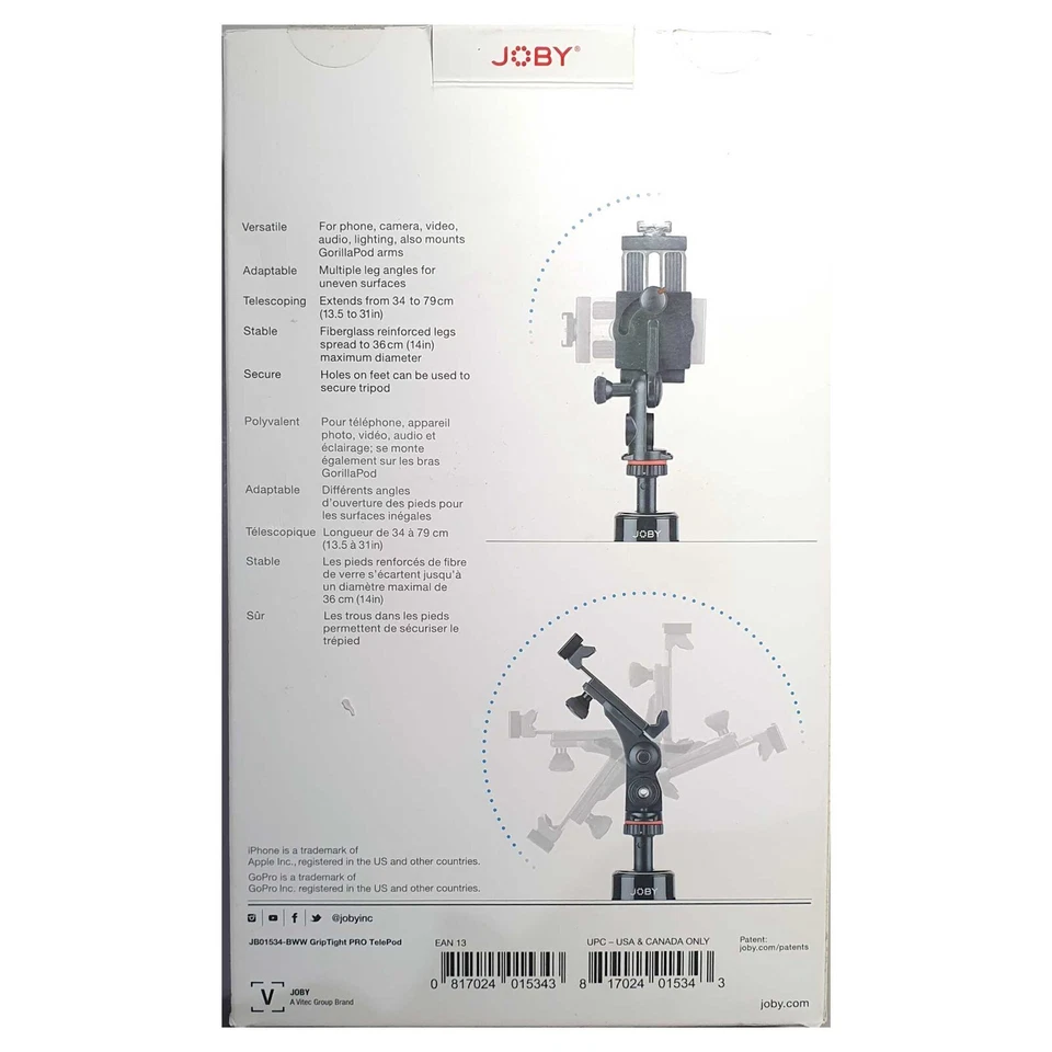 Joby GripTight Pro Telepod Tripod & Grip for Smartphone Go Pro Black *NEW2* 0153 - Image 2 of 3