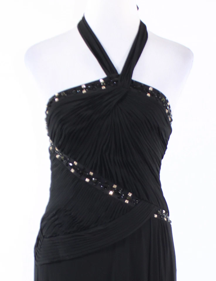 Black BCBG MAX AZRIA halter neck beaded trim formal pleated bodice maxi dress 4 - Image 2 of 4