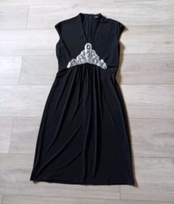 Ellen Tracy Black Stretch Flared Midi Dress Sequinned Evening Party Holiday UK10