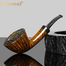 MUXIANG Smooth Horn Pipe Briar Wooden Tobacco Pipe Vulcanite Stem Freehand Pipe