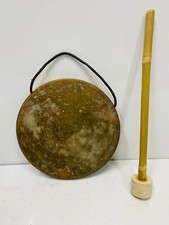 MADE IN MARK Original Old Antique Brass Round Vintage Ship Gong Bell with Stick