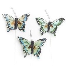 Package of 12 Green Feathered Artificial 4-1/4" Butterflies