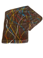 Colorful Geometric Patterned Brown Silk Scarf