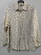 SPIEGEL Women Large 100% Silk White Button Down Cities Travel Dressy Fashion Top