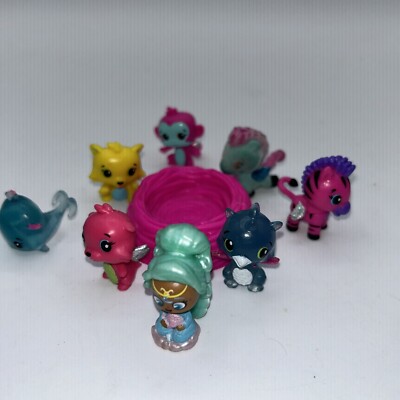 Lot of 9 Hatchimals Colleggtibles Assorted Mini Figures & Shopkins wristlet