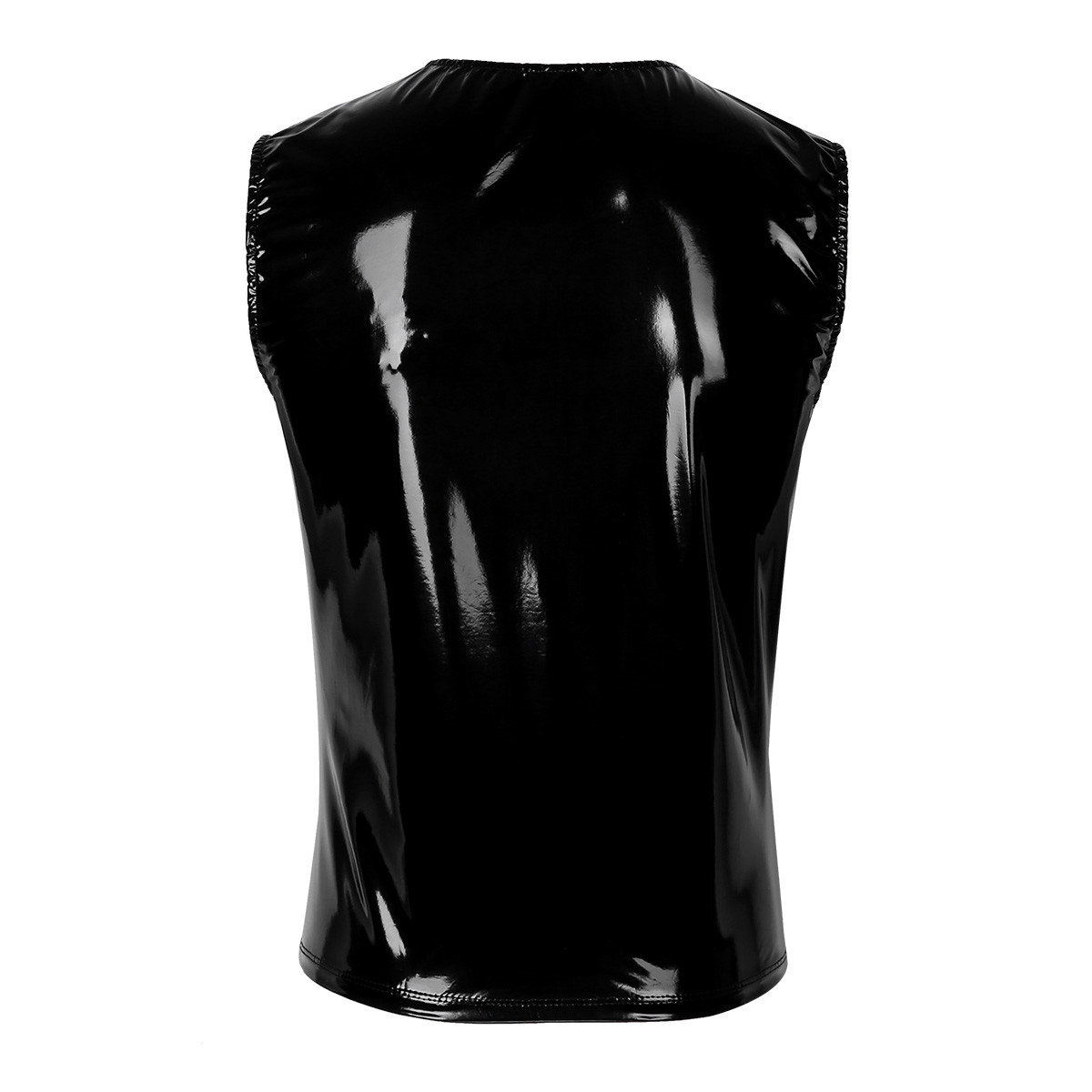 Sexy Men PVC Leather Wet Look Tshirt Tank Tops Stretch Undershirt