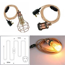 Plug in Lamp Kit Hanging Pendant Light 4M Fabric Cable with Dimmer Switch E27