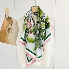 Sallys 100% Silk Wrap Shawl Bandanna Shawl Birds Print Square Scarf 43" Pink