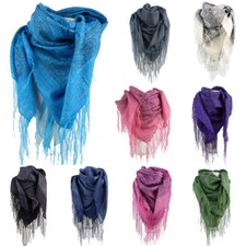 Ladies Sparkly Lurex Thread Paisley Tassels Square Shawl Scarf Wrap