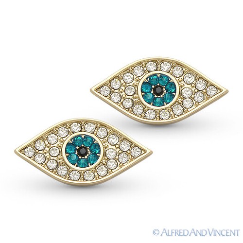 Aretes con dije de cristal de circonita cúbica mal de ojo griego turco Nazar Hamsa Cabalá - Imagen 8 de 9