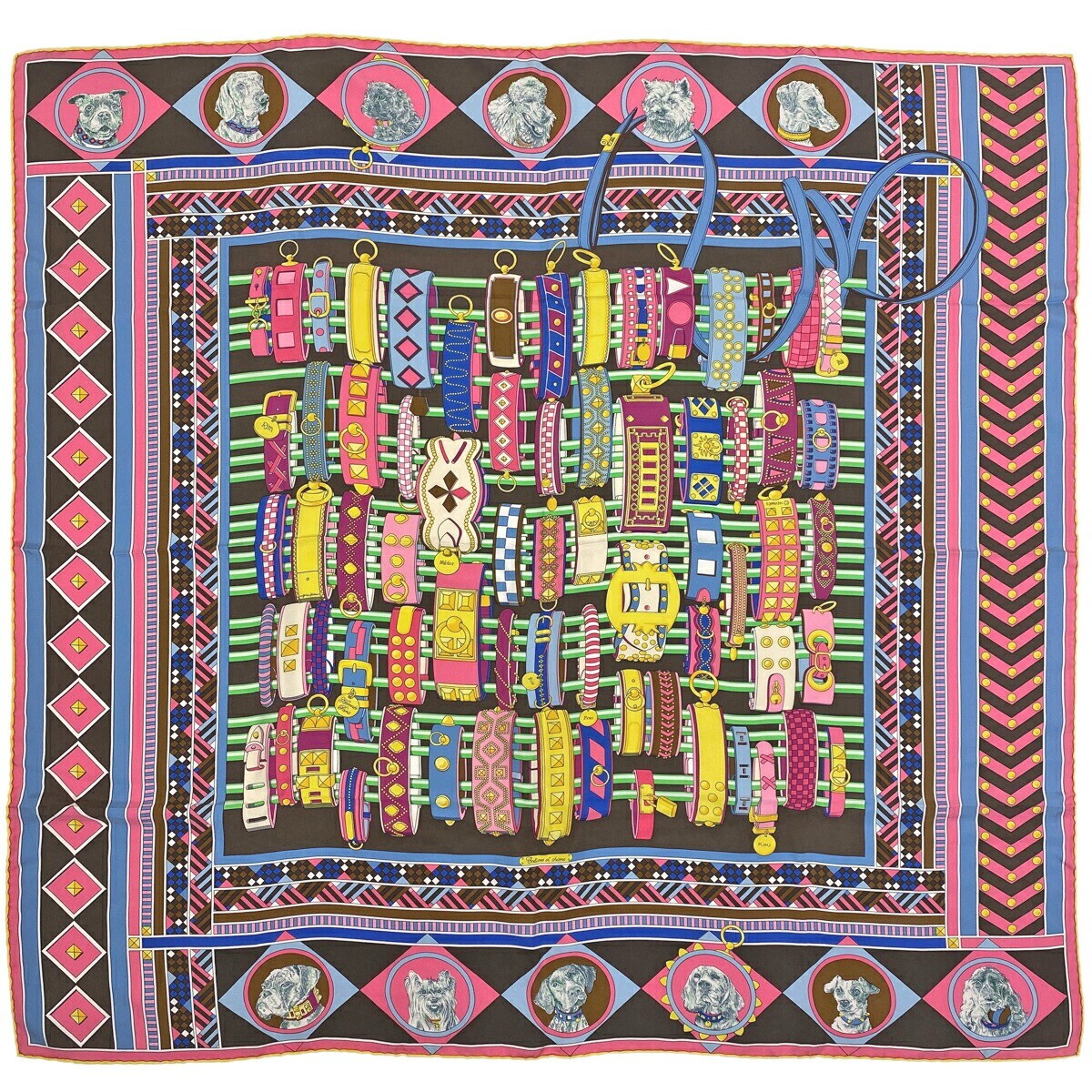 HERMES Carre 90 Colliers et Chiens Collar and dog Scarf silk HERMES Carre 90 Colliers et Chiens Collar and dog Scarf silk