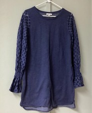 Kensie Ladies Sweat Dress Size Small Blue Eyelet Sleeve Crewneck Mini Knee