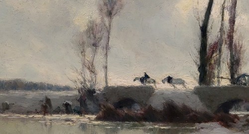 Alexandre Louis Jacob - Brückenüberquerung im Dezember Schnee - Ölgemälde - um 1900 - Bild 5 von 9