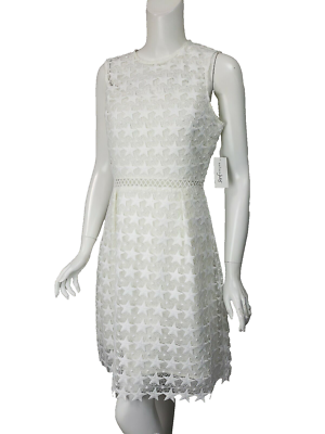 Maison Jules Womens Star-Pattern Lace A-Line Fit & Flare Dress - White - 8