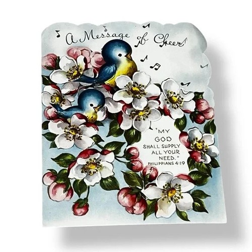 Tarjeta de felicitación vintage A Message of Cheer Birds Flowers CBX - Imagen 1 de 3