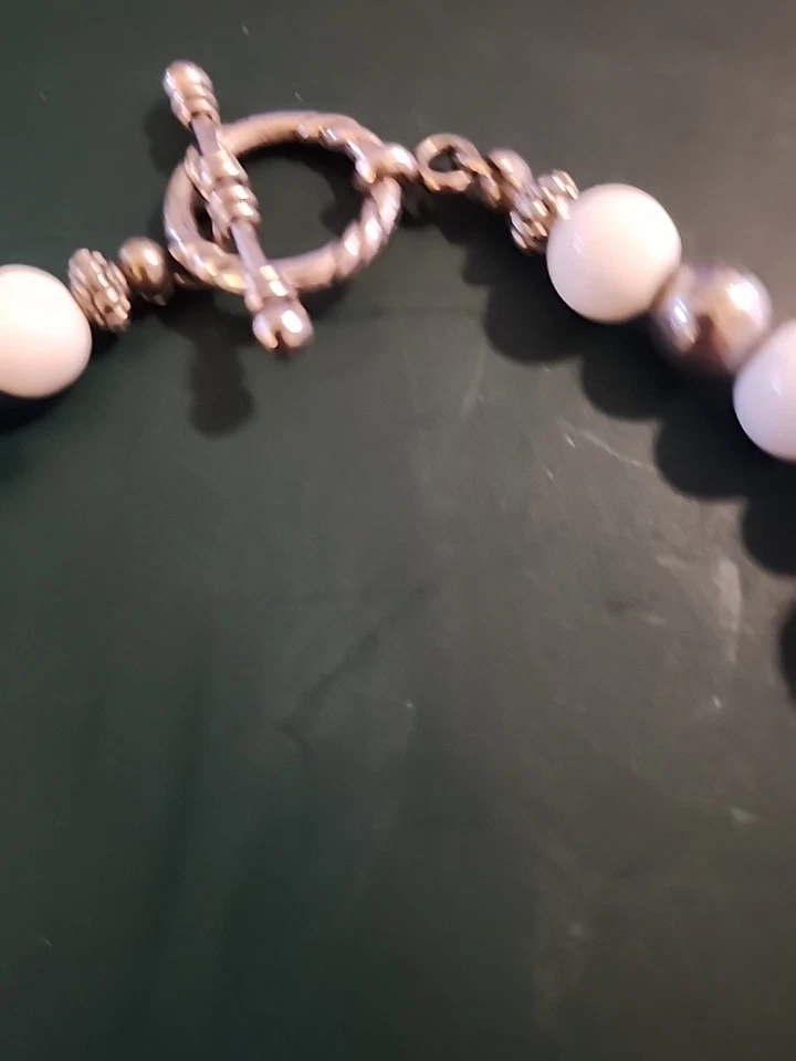 Collar de cuentas de porcelana a rayas naranja/blanco/plateado Vitage retro de 19 pulgadas Foto 3 de 4