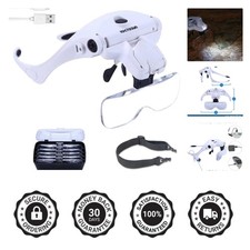 Hands-Free LED Head Magnifier with Adjustable Brightness  5 Lens Options, 3.5X