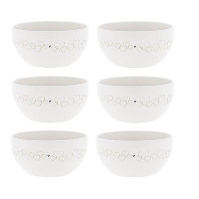 6er Set Müslischalen Hearts over all weiß beige D. 14,5cm Bastion Collections