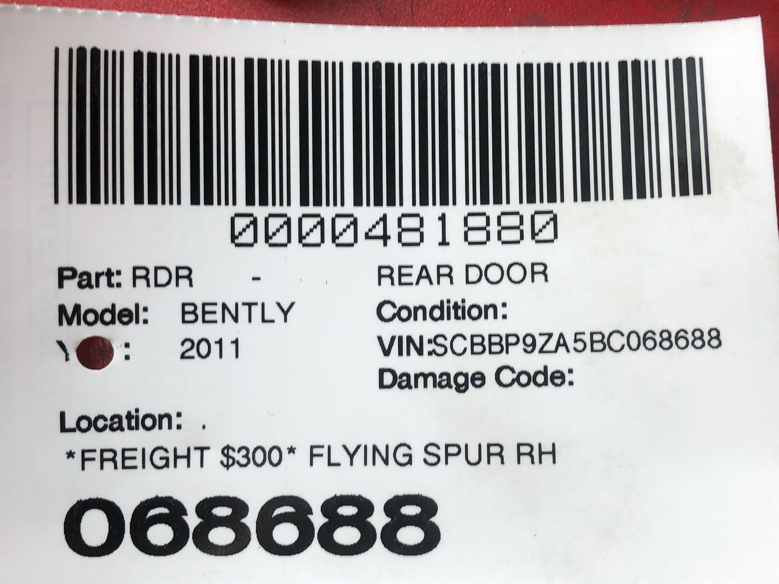 Bentley Continental Flying Spur Speed 2006-2012 Rear Right Door shell