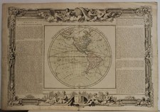 WESTERN HEMISPHERE 1766 BRION DE LA TOUR & DESNOS ANTIQUE ORIGINAL WORLD MAP