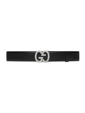 Authentic Men's Gucci Black GG Double G Buckle Wide Leather Belt 745826 New $620