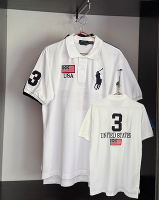Polo by Ralph Lauren Big Pony No.3 USA国旗 VTG Polo Ralph Lauren Mens L Navy Pique Big Pony #3 USA Flag S/S