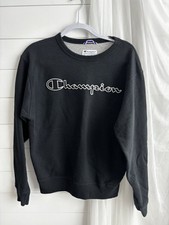 Champion Sweatshirt Mens Medium Black Spell Out Logo Athletic School Sports