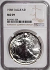 1988 $1 American Silver Eagle NGC MS69 Brown Label