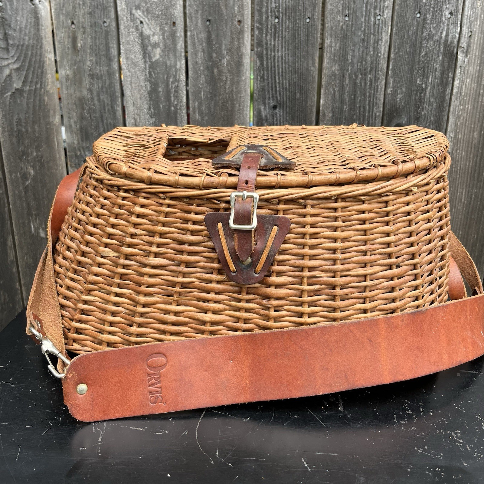 Vintage Orvis Fly Fishing Creel Wicker Leather Strap Harness