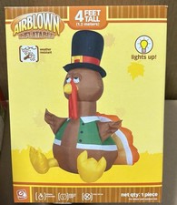 New 4 Foot Gemmy Light Up Thanksgiving Holiday Inflatable Turkey Indoor Outdoor
