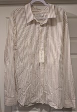 NEW Calvin Klein Men's White Tan Brown Striped Button Down Long Sleeve Shirt NWT