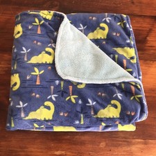 Parent's Choice Dinosaurs Baby Blanket Blue Green Orange Palm Trees Footprints