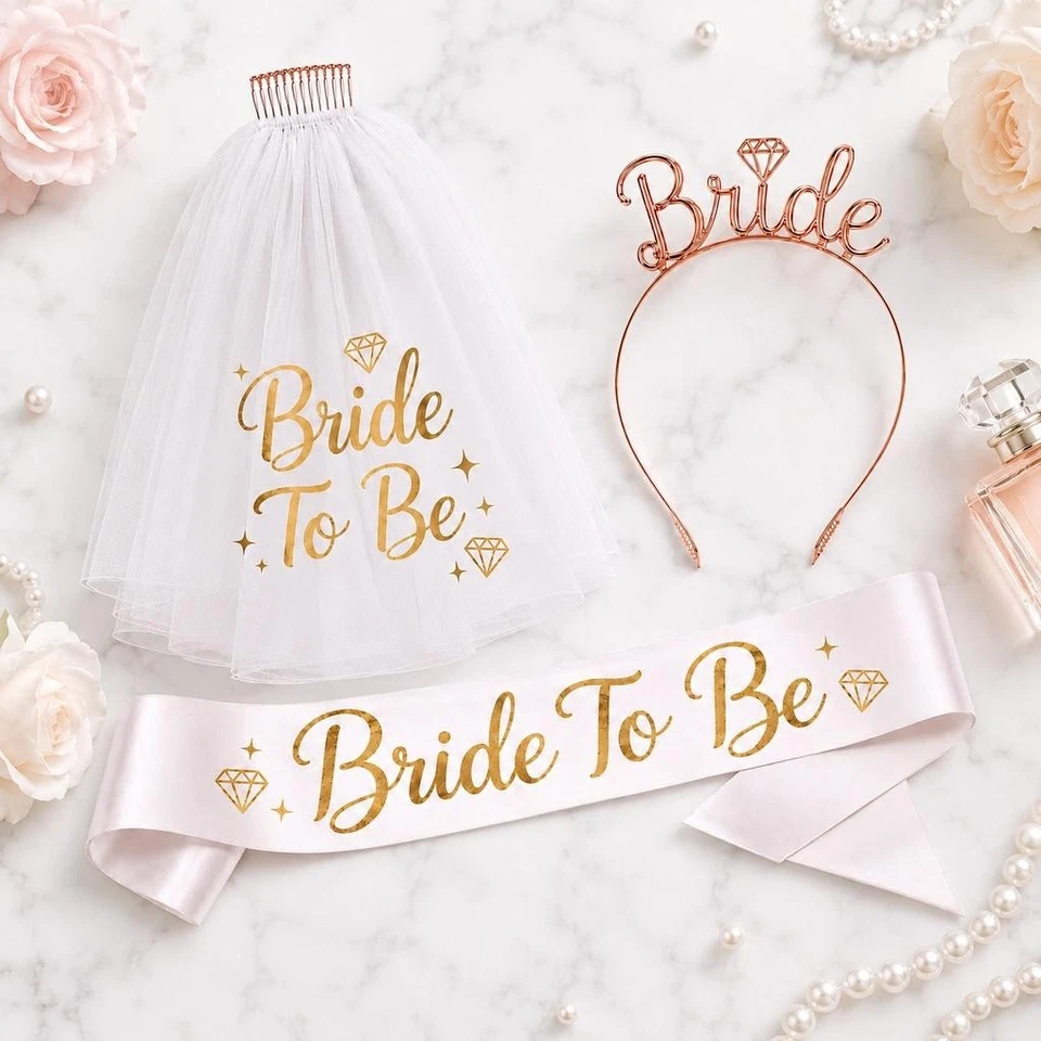 Bridal Veil Comb Tiara And Sash Set For Hen Party Bride To Be Night Out New - Image 3 of 4