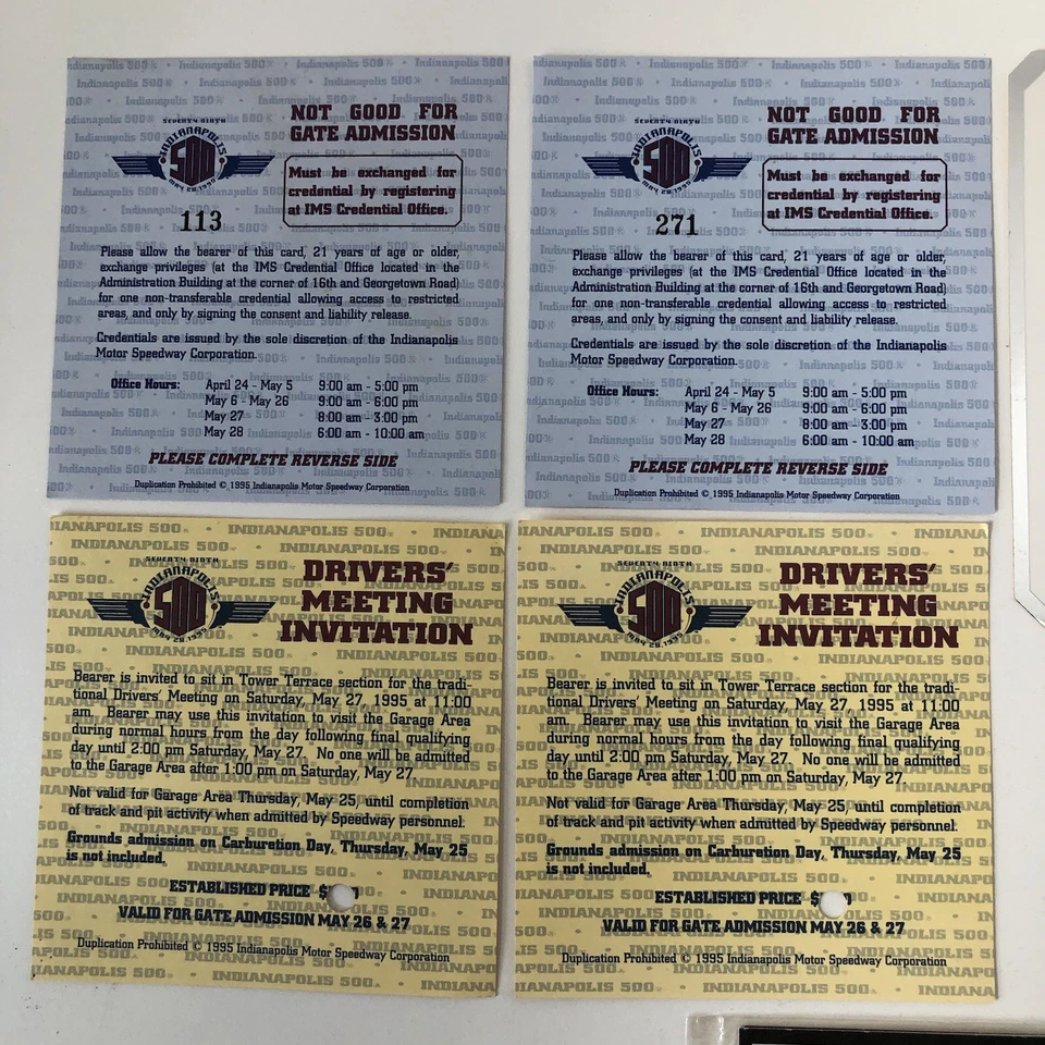 Indianapolis 500 Ticket Stub 1989 Season Pit Pass/Gate Garage Pass Trd Card 1995 - Image 3 of 4