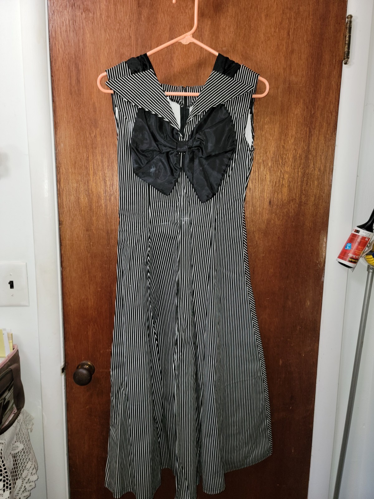 Black And White Striped Dress With Black Bow