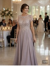 Macy s Size 8 Light Mocha Mother Of The Bride/Groom Gown Flowy Formal Wedding