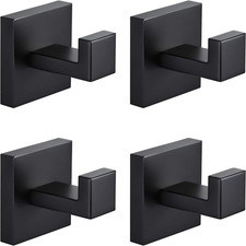 4-Pack Matte Black Towel Hooks for Bathroom, Heavy Duty Stainless Steel Robe Hoo